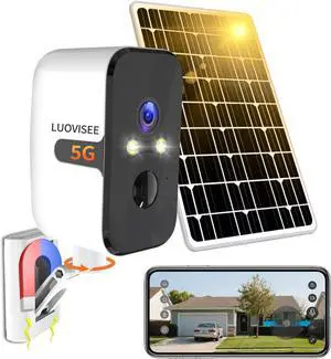 2.4/5G WiFi Cameras for Home Security with Solar Panel,Pan Rotating 180° Magnetic Security Camera Wireless,No Monthly Fee, Motion Detection,Work with Alexa,IP65 Weatherproof,Outdoor & Indoor