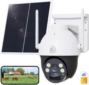 4G LTE Cellular Security Camera, Wireless Solar Security Camera Built in SIM Card, No WiFi Outdoor Solar Powered Camera, 360° Live View, 2K 4MP Color Night Vision,2 Way Talk,PIR Motion Detection&Alert