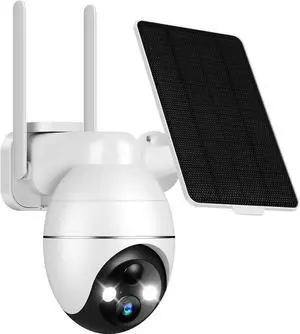 Solar Security Cameras Wireless Outdoor, 2K PTZ Solar Cameras for Home Security, 2.4G Wi-Fi Outdoor Camera Wireless with PIR, Color Night Vision, 2-Way Talk, 4dbi, Spotlight/Siren