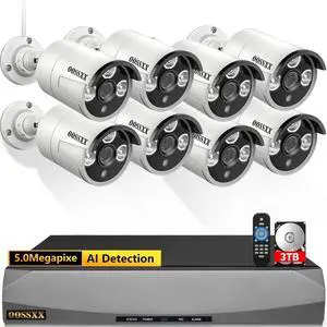 OOSSXX (HD 2.7K 5.0MP with Audio) Outdoor Wired Security Camera Systems PoE Outdoor Surveillance Video System