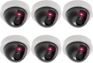 WALI Dummy Fake Security CCTV Dome Camera with Flashing Red LED Light with Security Alert Sticker Decals (SDW-6), 6 Packs, White