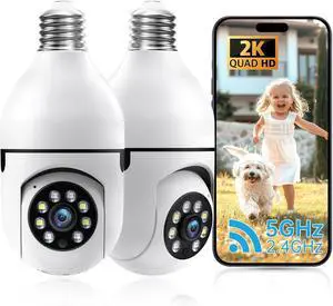 2K Light Bulb Security Camera 5G&2.4Ghz WiFi Security Cameras Wireless Outdoor Indoor,Cameras for Home Security Outside Indoor,Motion Detection and Alarm,Two-Way Talk,Color Night Vision