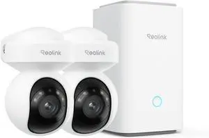 REOLINK Outdoor Security Camera System, 5MP PTZ WiFi Cameras with Auto Tracking, Plug-in Power, microSD Card Included, Supports Max.512GB×2 Storage, 24/7 Offline Recording, Home Hub with 2x E1 Outdoor