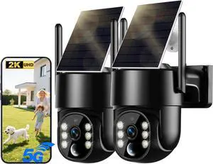 Solar Security Cameras Wireless Outdoor, 5G Battery Powered WiFi Cameras for Home Security, 2K Solar Outdoor Camera, Color Night Vision, 360 View PTZ, AI Human Detection, 2 Way Talk, SD/Cloud Storage