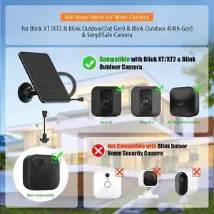Solar Panel for Blink Outdoor 4th Gen and 3rd Gen XT3 XT2 XT Camera(Not Included),4W Solar Charger Compatible with Blink Outdoor Camera,Blink Solar with Mount 13.1ft Cable Rubber Plug,IP65 Waterproof