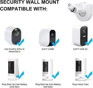 2pack Strong Adhesive Wall Mount +Adjustable Indoor/Outdoor Security Wall Mount Compatible with Arlo Pro/Pro 2/Pro 3/Ultra/Ultra 2,Ring Indoor Cam(1st Gen) , eufyCam E/2C