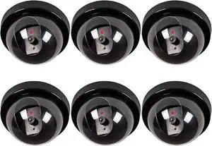 WALI Dummy Fake Security CCTV Dome Camera with Flashing Red LED Light with Security Alert Sticker Decals (SD-6), 6 Packs, Black