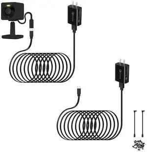 2-Pack 30ft Power Cable for Wyze Cam v4,Wyze Cam Pan v3,Wyze OG,Wyze Cam v3 Pro Security Cameras - 9m Long Flat Extension Micro USB Charging Cord with L-Shaped Short Adapter & 18W Fast Charger, Black
