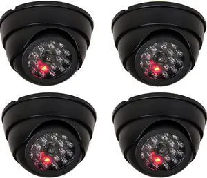 VideoSecu 4 Pack Dome Dummy Fake Infrared IR CCTV Surveillance Security Cameras Imitation Simulated Blinking LED with Security Warning Stickers C4B