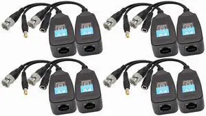 Video Balun RJ45 to BNC Transceiver Transmitter HD-CVI/TVI/AHD/CVBS with DC Power Connector for 1080P 3MP 4MP 5MP 8MP CCTV Security DVR Surveillance Camera System (4Pairs)