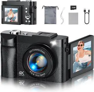 4K Digital Camera for Photography, 50MP Vlogging Camera for YouTube, Compact Cameras with 2.8" 180° Flip Screen, 16X Digital Zoom, Point and Shoot Camera with 32GB SD for Beginners, Travel, Family