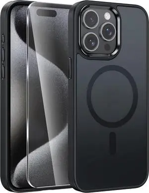FNTCASE for iPhone 15 Pro-Max Case: Magnetic Matte Translucent Military Grade Drop Protective Phone Case | Shockproof Thin Rugged Durable Protection Bumper Cover