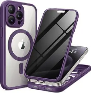 for iPhone 15 Pro Case, Compatible with MagSafe, Built-in Privacy Screen Protector and Camera Protection, Anti Spy Full Body Dustproof Shockproof Hard Phone Case 6.1", Purple