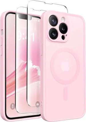 CAPRRO Magnetic for iPhone 13 Pro Max Case, [Compatible with MagSafe] [Full Camera Protection] Shockproof Protective Slim Translucent Matte Phone Case for iPhone 13 Pro Max 6.7'', Pastel Pink