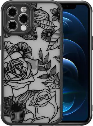 XIZYO Designed for iPhone 13 Pro 6.1 in Case, Rose Pattern Floral Print Design Slim Case for Girls Women TPU Bumper Shockproof Protective Cover, Black