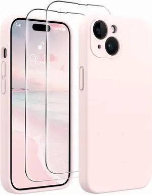 AOTESIER Magnetic for iPhone 14 Case, Upgraded [Camera Protection] [Compatible with MagSafe] Food Grade Silicone Phone Case with [2 Screen Protectors], 6.1 inch, Chalk Pink