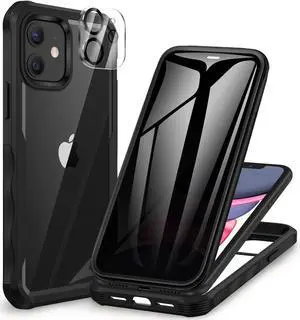 CENHUFO Privacy for iPhone 11 Case, Full Body Phone Case with Built-in 9H Tempered Glass Privacy Screen Protector and Camera Lens Protector, Anti Peep Spy Shockproof Bumper Clear Cover - Black