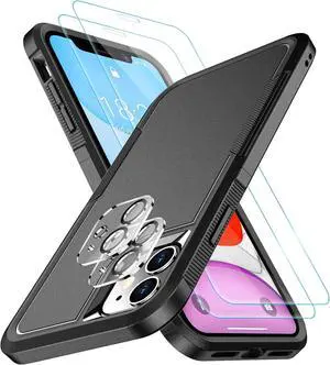 SPIDERCASE Shockproof for iPhone 11 Case,[10 FT Military Grade Drop Protection],with 2 pcs[Tempered Glass Screen Protector+Camera Lens Protector] Heavy Duty Full-Body Protective Phone Case, Black