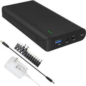 Talentcell Lithium ion Battery Pack NB7102, Rechargeable 17500mAh 64.75Wh Li-ion Power Bank with DC 24/19/5V and USB-C 5/9/12/15/20V Output for Laptop, Notebook, Smartphone, Camera and More
