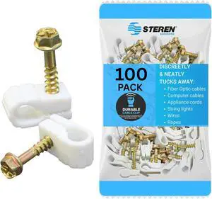 STEREN Coaxial Cable Clips - Cable Holder - Wire Clips - Siding Clips for Hanging - Cord Holder for Desk - Cable Clamps (White, 100 Count - Mini Screw) STEREN Coaxial Cable Clips - Cable Holder - Wire Clips - Siding Clips for Hanging - Cord Holder for Desk - Cable Clamps (White, 100 Count - Mini Screw)
