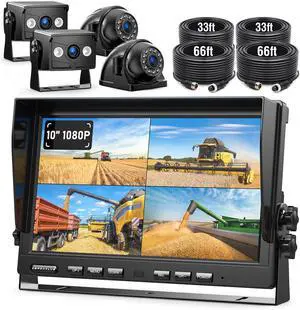 4 Wired Backup Camera System, 10" 1080P Monitor IP69K Waterproof Vibration-Proof 10G Rear Side View Camera, Quad Split Screen for Tractor, Truck, Trailer, Combine, Heavy Equipment, BH104 4 Wired Backup Camera System, 10" 1080P Monitor IP69K Waterproof Vibration-Proof 10G Rear Side View Camera, Quad Split Screen for Tractor, Truck, Trailer, Combine, Heavy Equipment, BH104