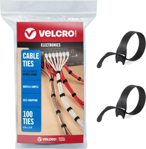 VELCRO Brand ONE-WRAP Cable Ties, 100Pk, 8 x 1/2 Black Cord Organization Straps, Thin Pre-Cut Design, Wire Management for Organizing Home, Office and Data Centers VELCRO Brand ONE-WRAP Cable Ties, 100Pk, 8 x 1/2 Black Cord Organization Straps, Thin Pre-Cut Design, Wire Management for Organizing Home, Office and Data Centers
