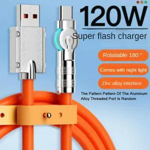120W 6A Super Fast Charge Type-C Liquid Silicone Cable Quick USB Cable Data Cable For Phone Pixel Bold Orange 1.5M