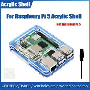 Shell Acrylic Case For Raspberry Pi 5 Transparent+Blue Acrylic Shell Supports The Installation Of Official Heat Dissipati