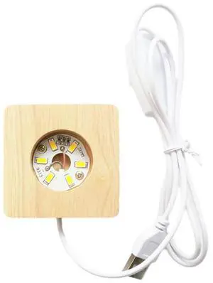 8cm LED Light Display Base Wooden Crystal Lighted Base with 6 LEDs Warm Light for Bedroom Office Desktop
