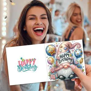6Pcs Happy Birthday Rhinestone Painting Card Kit Diamond Daily Wish Card Diamond Painting Greeting Card for Holiday Party Favors
