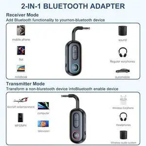 Bluetooth Transmitter Receiver, Bluetooth 5.4 Adapter, 2 In 1 Wireless Bluetooth 3.5Mm Aux Audio Transmitter Receiver Bluetooth Transmitter Receiver, Bluetooth 5.4 Adapter, 2 In 1 Wireless Bluetooth 3.5Mm Aux Audio Transmitter Receiver