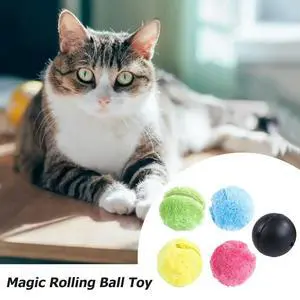5pcs Interactive Toys Automatic Dog Cat Balls No Toxic Automatic Pet Toy Funny Rolling Toys with 4 Plush Caps for Home Cleaning