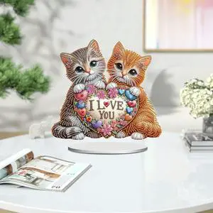 Acrylic 2D Flat Print DIY Love Cats Diamond Painting Art Tabletop Decorations