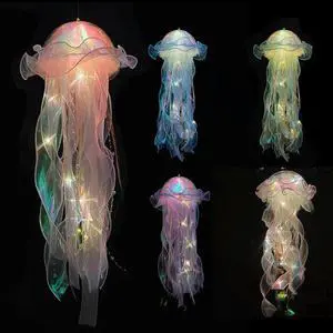 Jellyfish Atmosphere Night Light Button Colorful Nightlight with Ribbon&Bead LED Bulbs for Children Bedroom Jellyfish Atmosphere Night Light Button Colorful Nightlight with Ribbon&Bead LED Bulbs for Children Bedroom
