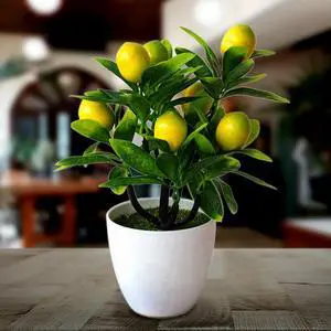 1pc Artificial Lemon Tree Artificial Potted Flowers Fake False Plant Outdoor Yard Garden Home In Pot Decoration 18*24cm