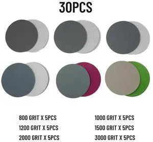 30pcs Silicon Carbide Sanding Discs Waterproof 1000/2000/3000/4000/5000/7000 Grit Back Flocking Sanding Paper Tool Water Sand