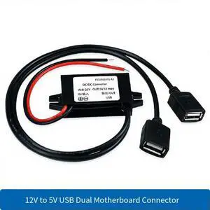 12V to 5V USB Power Converter DC Voltage Step Down Adapter with Dual 3A Output Ports for Car Motorcycle Boat Applications