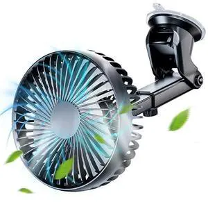 12V/24V Car Cooling Fan USB Suction Cup Windshield Desk Fan 360 Degree Adjustable Auto Cooler 3 Speeds Car Dashboard Fan