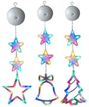 3 Pack Christmas Window Hanging Light Multicolor LED Sucker Lamp Operated with Suction Cup for Xmas Tree Fireplace Decor