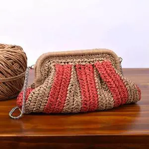 Straw Clutch Handbag Handmade Clutch Purse Cloud Dumpling Bag Striped Woven Handbag Designer Weaving Pouch for Outdoor Travel