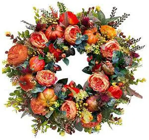 Autumn Round Wreath Decorative Artificial Fall Wreath Festival Theme for Harvest Festival Decor