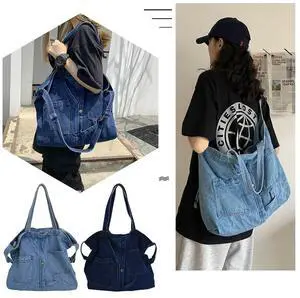 Retro Shoulder Bag Denim Fashion Shoulder Handbags Large Capacity Shoulder Messenger Bag Vintage Pocket for Travel Tote Satchels