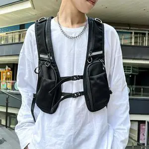 Functional Tactical Vest Reflective Phone Bag Lightweight Chest Bag with Pocket & Extra Fashion Waistcoat