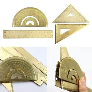 Golden Brass Ruler Stationery Set Isosceles Triangle Protractor For Precision Measuring Layout Tools Accessory