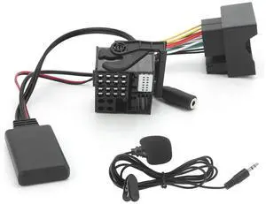 Universal 59.1in Car Bluetooth 5.0 Module AUX Cable Auto Audio Connector Adapter with Microphone Fit for E60 E63 E64 E65 E66 E87