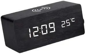 LED Clock Bedside Clock With Wireless Charging With Time, Date,Temperature For Office