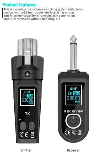 UHF Microphone Wireless Converter XLR Transmitter And Microphone Receiver For Dynamic Condenser Microphone Universal