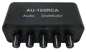 Stereo Audio Mixer 1 Input 5 Output Multi-Channel Audio Source Distributor RCA Interface for Power Amplifiers