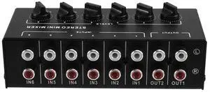 Portable Stereo 6 Channel Passive Mixer 6 In 2 Out RCA Audio Distributor Volume Control No Needed