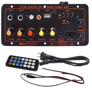 Sound Amplifier Home Digital Bluetooth Amplifiers Support Dual Microphone MP3 Player U Disk TF for 4Ohm Speaker-US Plug